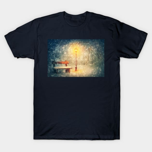 Wintertime night scene paiting T-Shirt by psychoshadow